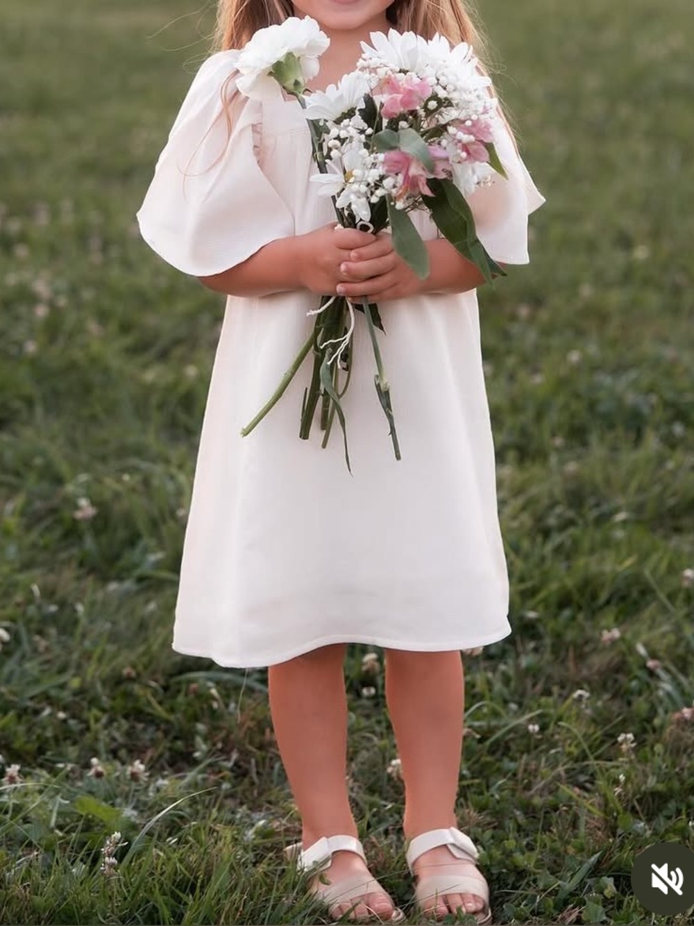 Dadati Cream Flutter Sleeve Kids Dress